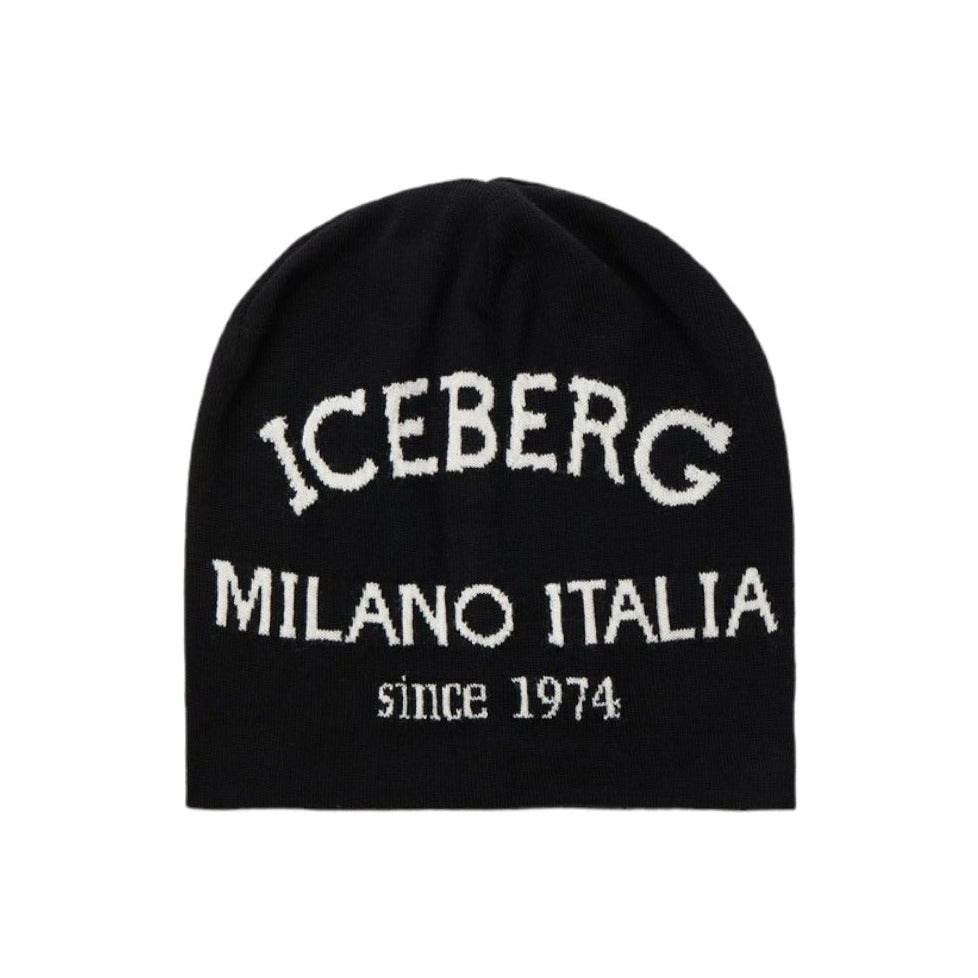 Iceberg White Full Logo Black Knitted Cap